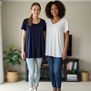 Casual Navy and White Short Sleeve Tees